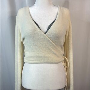 A Loves A- Surplice V-Neck Long Flare Cropped Ballerina Wrap Sweater-NWT- XL